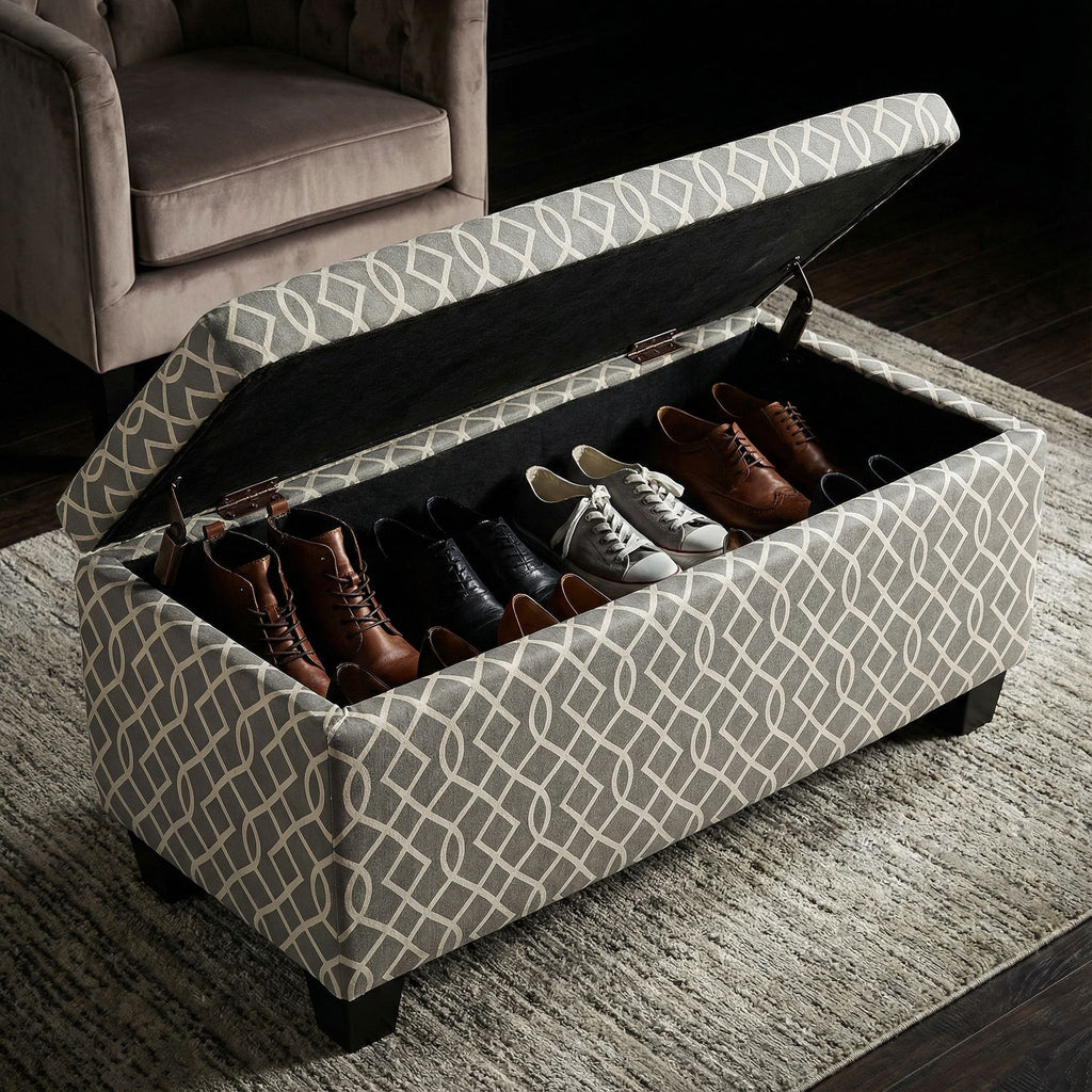 Kiki Upholstered Storage Ottoman, Grey Pattern