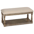Dahlia Wooden Bench Ottoman, Distressed Wood and Beige Fabric
