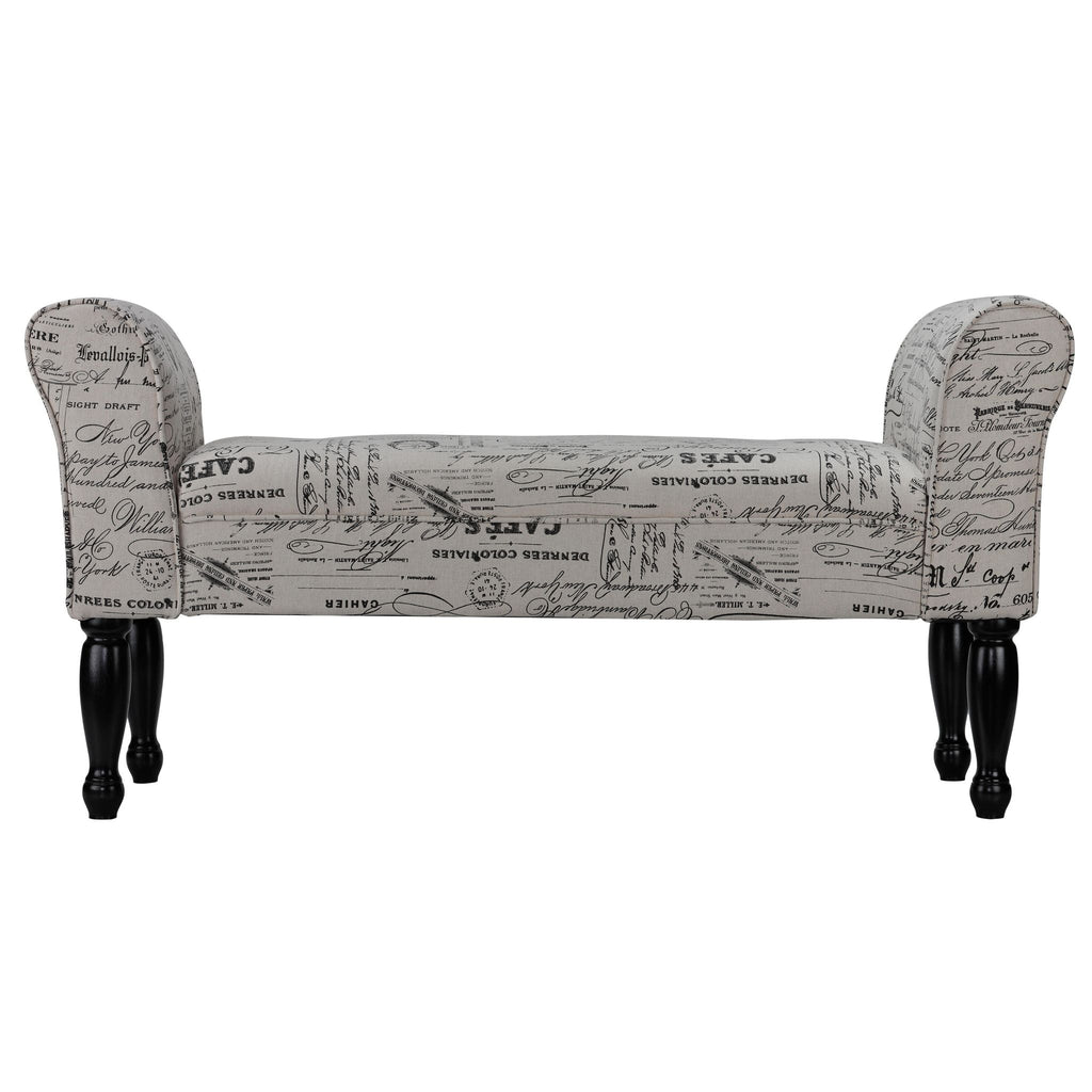 Bailee Curved Arm Bench in Beige Script Linen