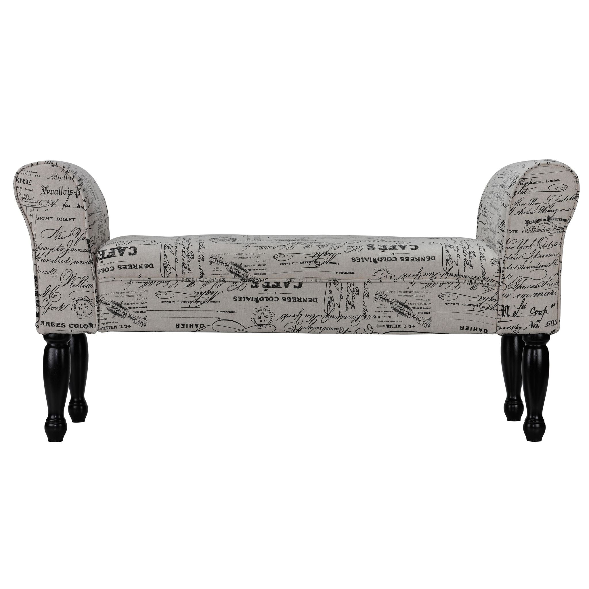 Bailee Curved Arm Bench in Beige Script Linen