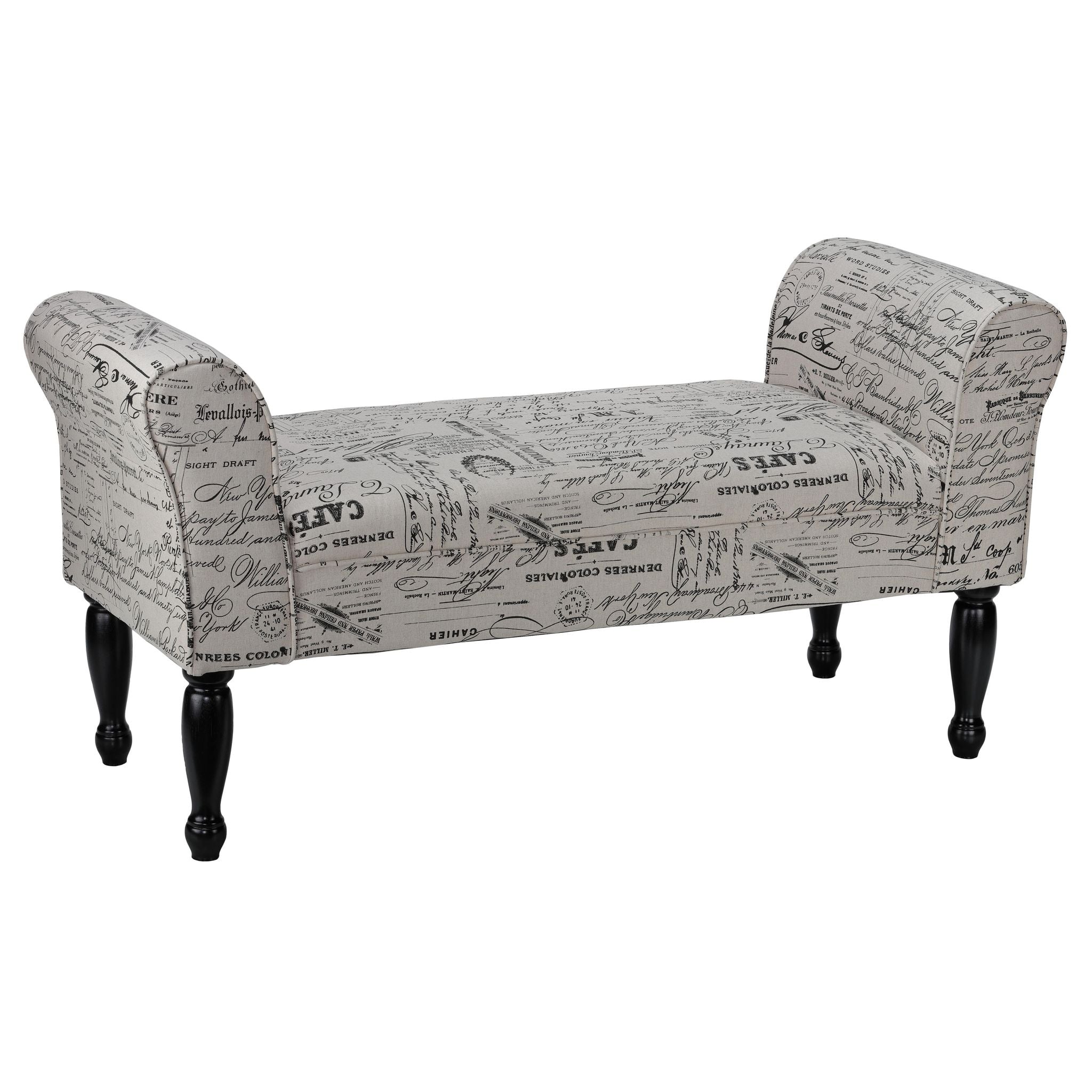 Bailee Curved Arm Bench in Beige Script Linen