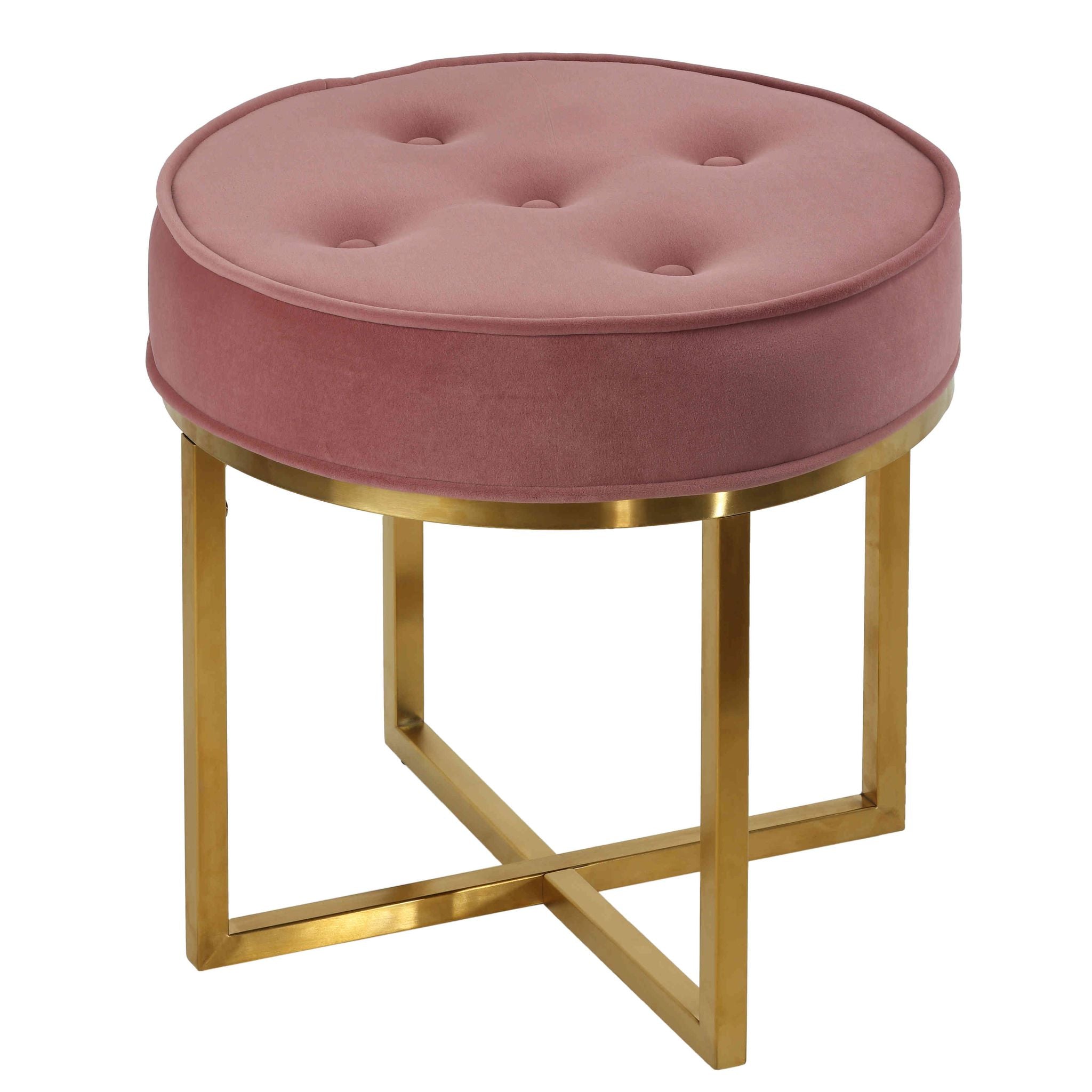 Rosa Round Ottoman, Blush Pink Velvet with Brushed Gold Stainless Steel