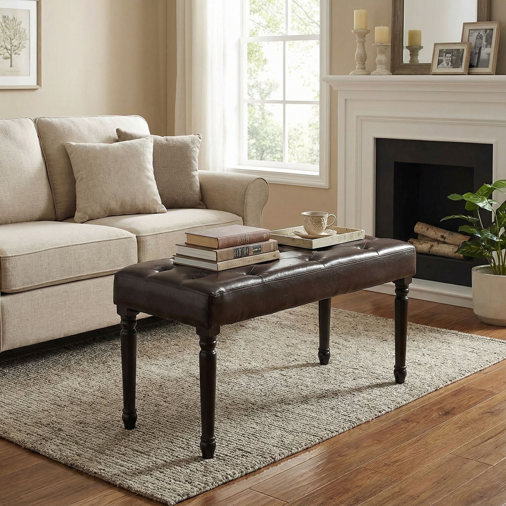 Franz Espresso Brown Tufted Ottoman Piano Bench