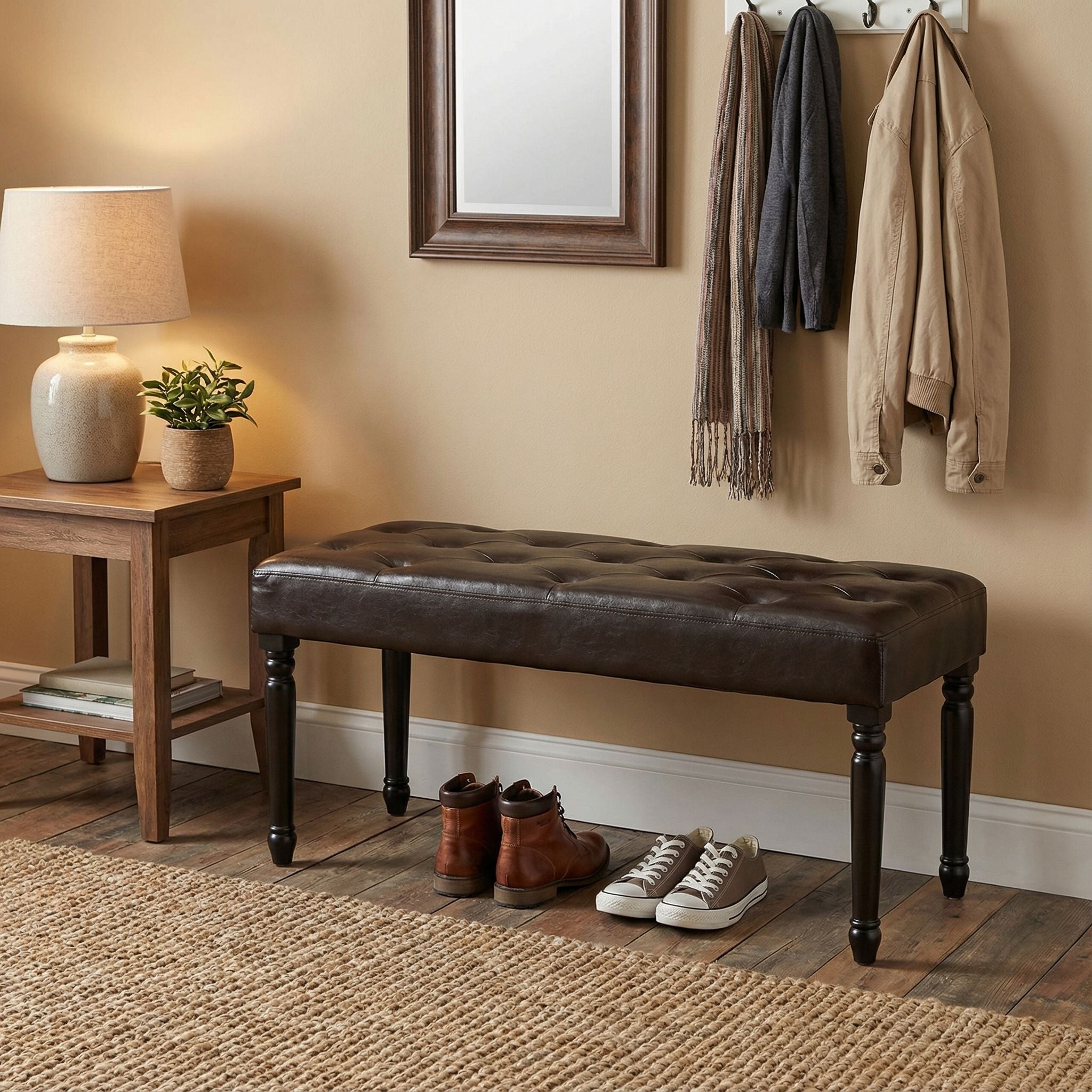 Franz Espresso Brown Tufted Ottoman Piano Bench