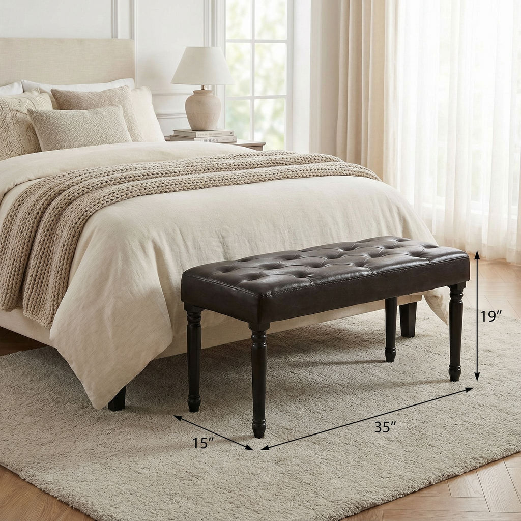 Franz Espresso Brown Tufted Ottoman Piano Bench