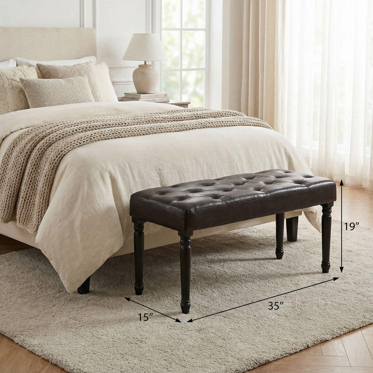 Franz Espresso Brown Tufted Ottoman Piano Bench