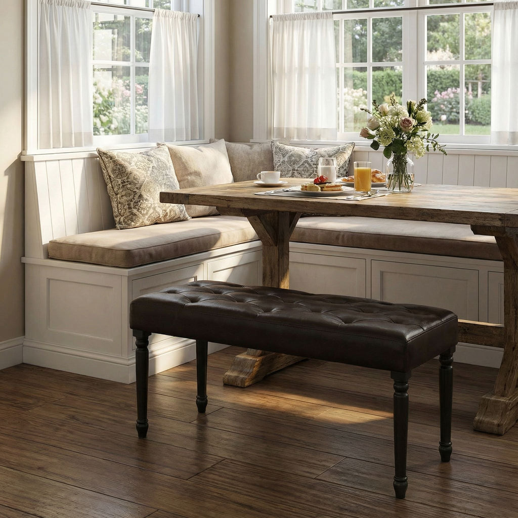 Franz Espresso Brown Tufted Ottoman Piano Bench