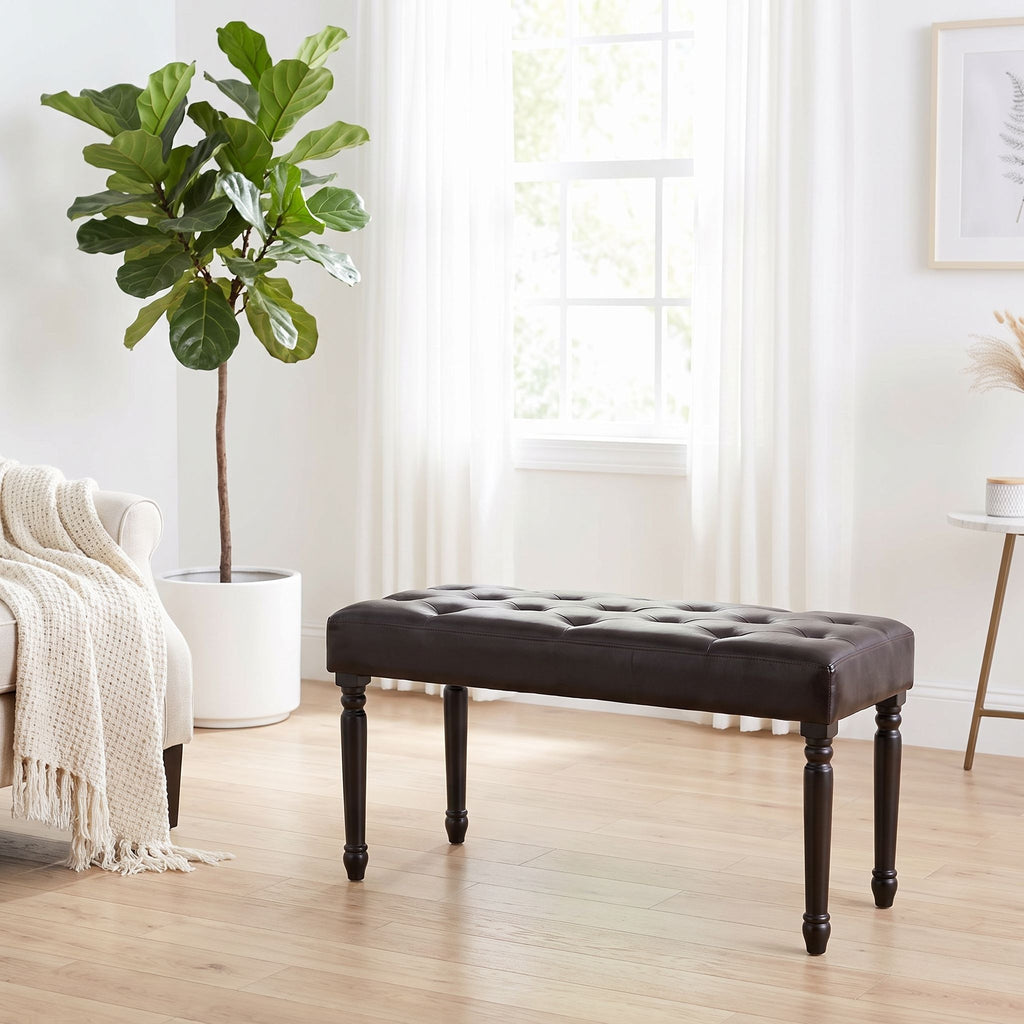 Franz Espresso Brown Tufted Ottoman Piano Bench