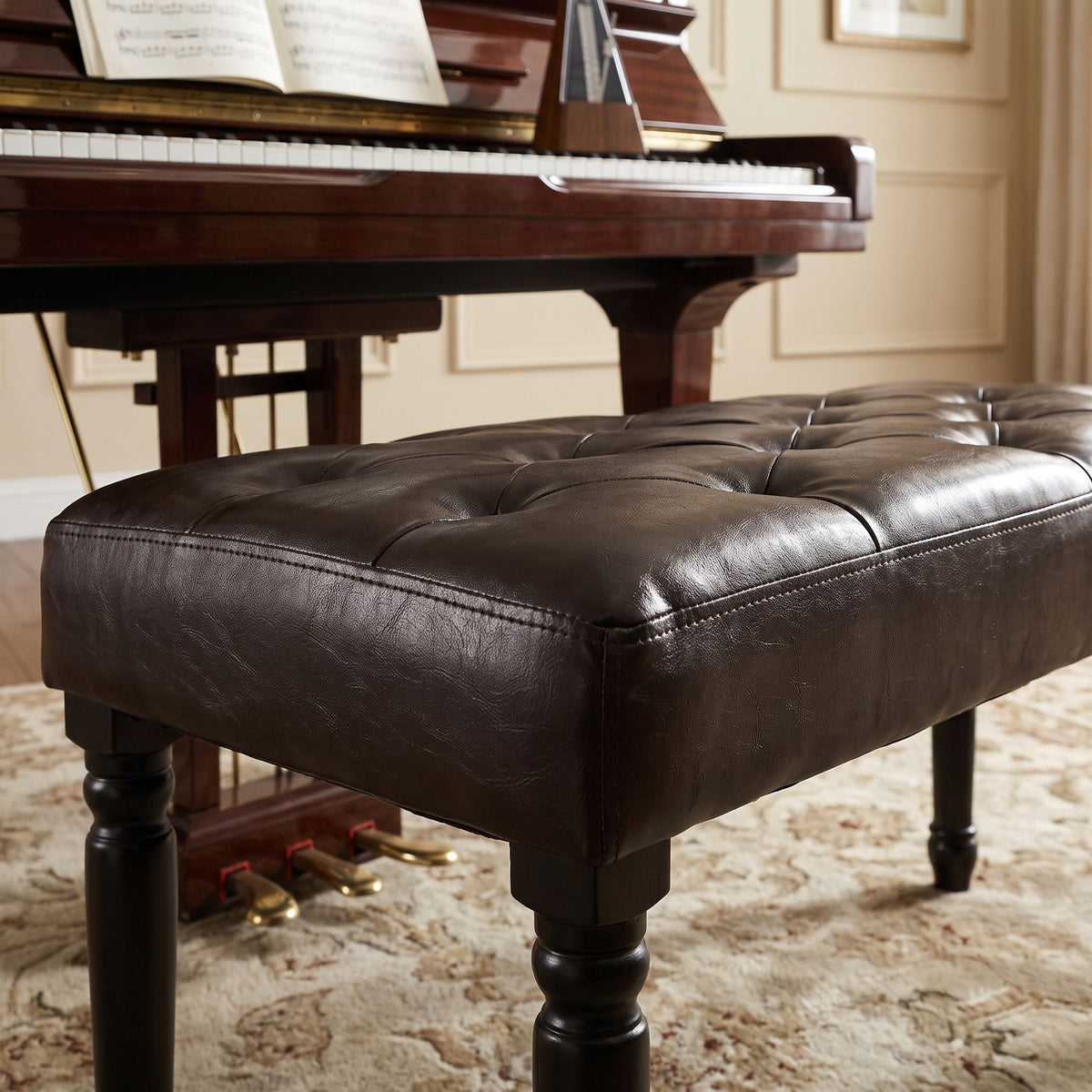 Franz Espresso Brown Tufted Ottoman Piano Bench