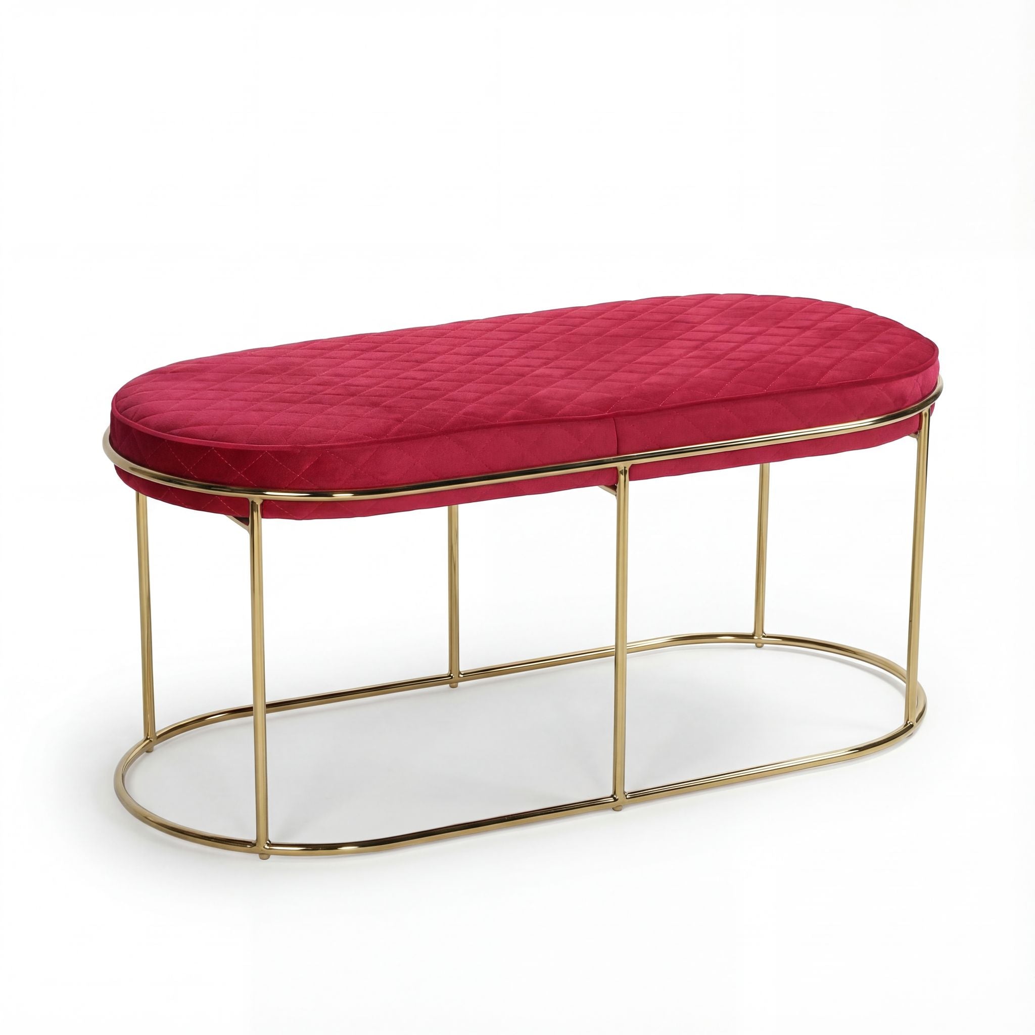 Cortesi Home Ludlow Bench Ottoman in Pink Velvet and Gold