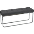 Nola Contemporary Narrow Bench in Grey Linen Fabric with Rounded Polished Stainless Steel Legs