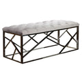 Kora Long Contemporary Metal Bench Ottoman in Grey Velvet, 43x17x18