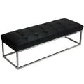 Biago Contemporary Oversized Tufted Long Bench, Black Leather Like Vinyl