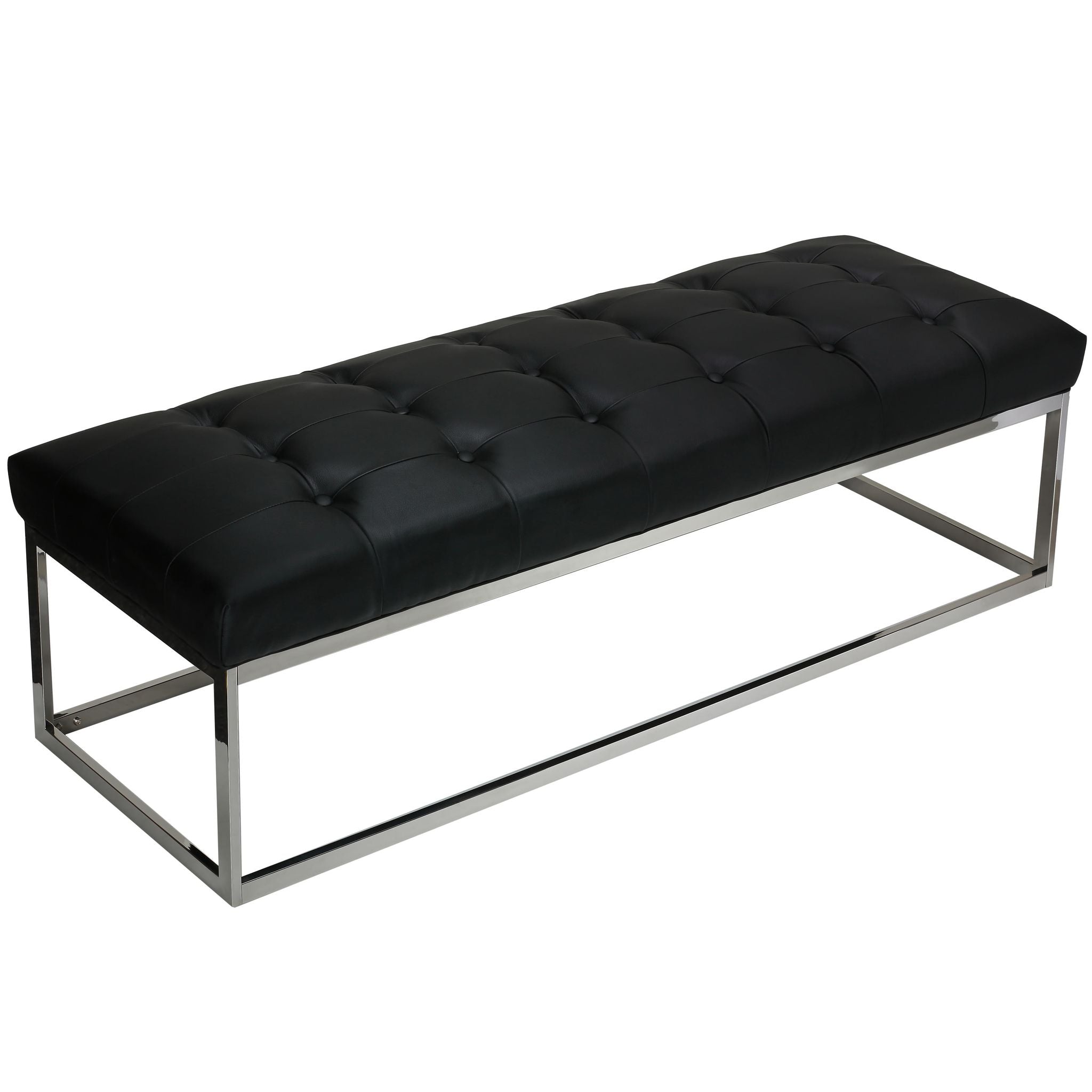 Biago Contemporary Oversized Tufted Long Bench, Black Leather Like Vinyl