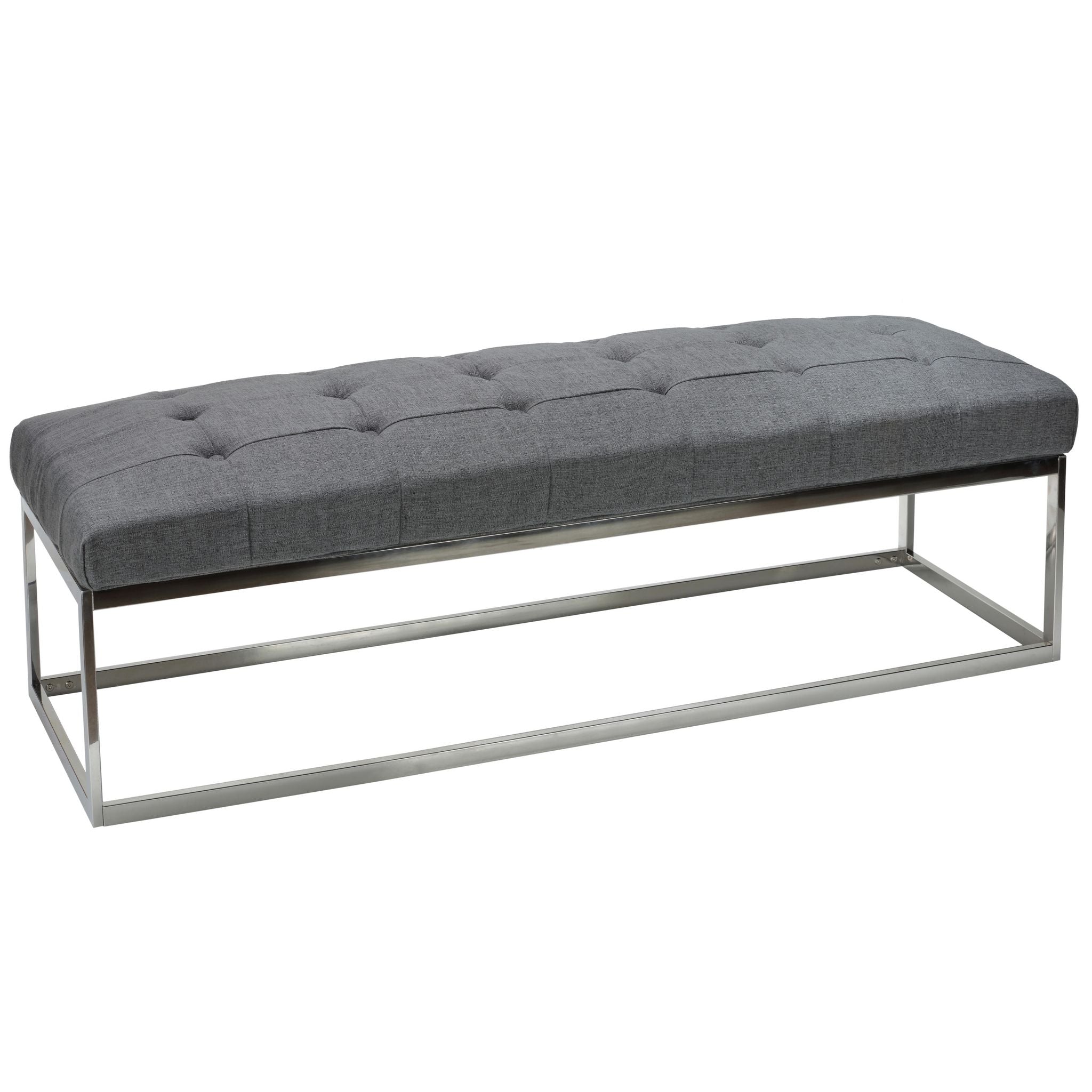 Biago Contemporary Tufted Oversize Bench in Fabric, Grey Linen Fabric
