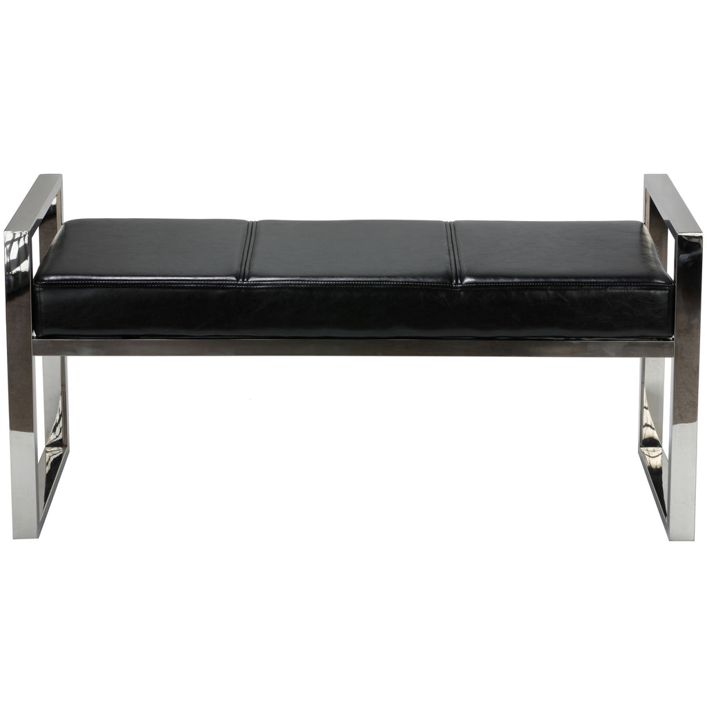 Holden Contemporary Metal Entryway Bench, Black faux Leather
