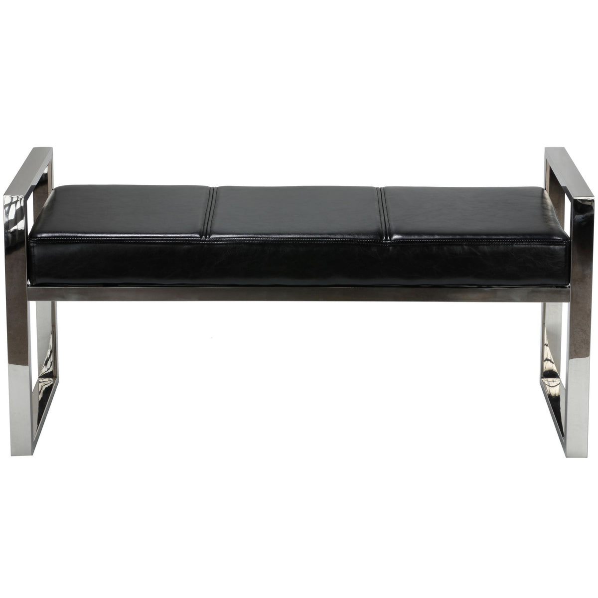 Holden Contemporary Metal Entryway Bench, Black faux Leather