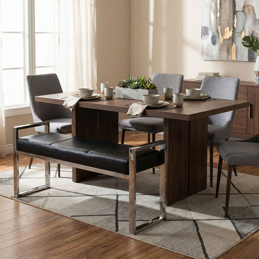 Holden Contemporary Metal Entryway Bench, Black faux Leather