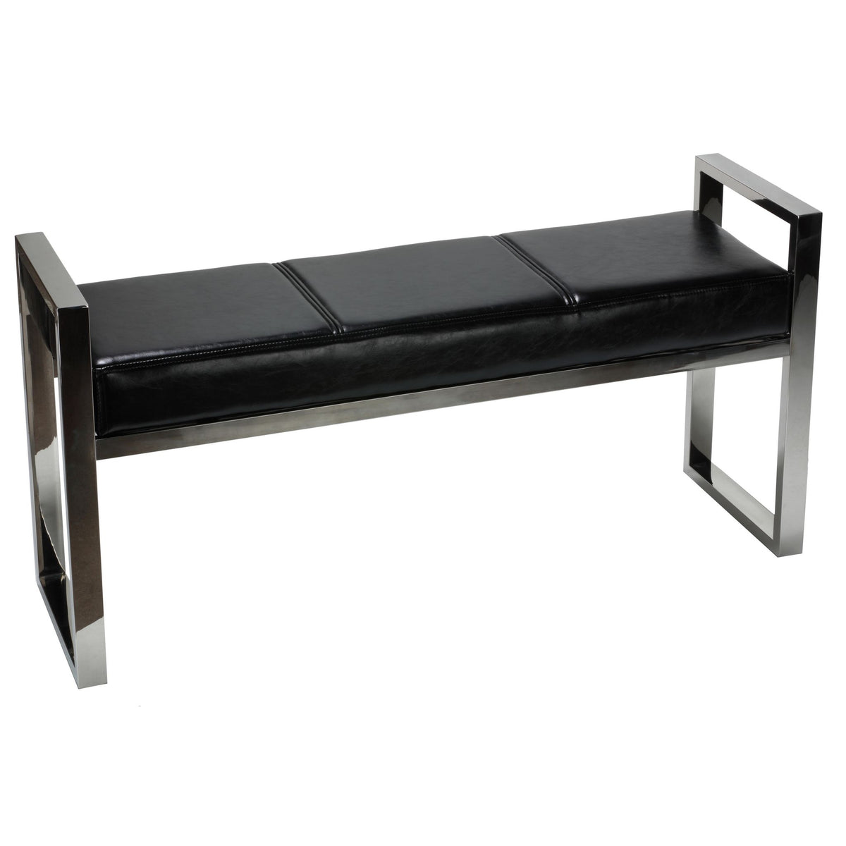 Holden Contemporary Metal Entryway Bench, Black faux Leather