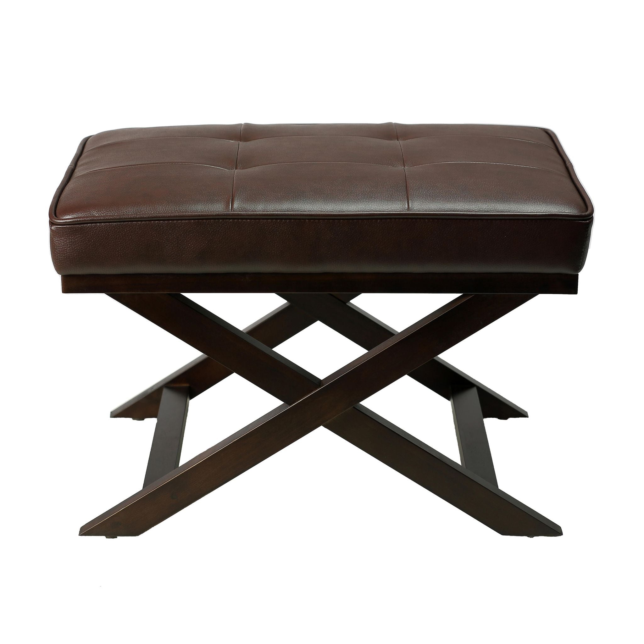 Ari Brown X Bench Ottoman in Bonded Leather with Dark Cappuccino Wood Legs