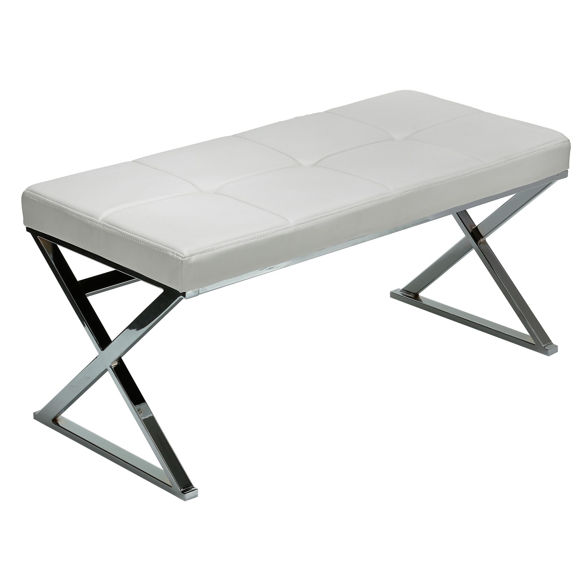 Zio Contemporary Metal Entryway X- Bench in Leather like Vinyl, White