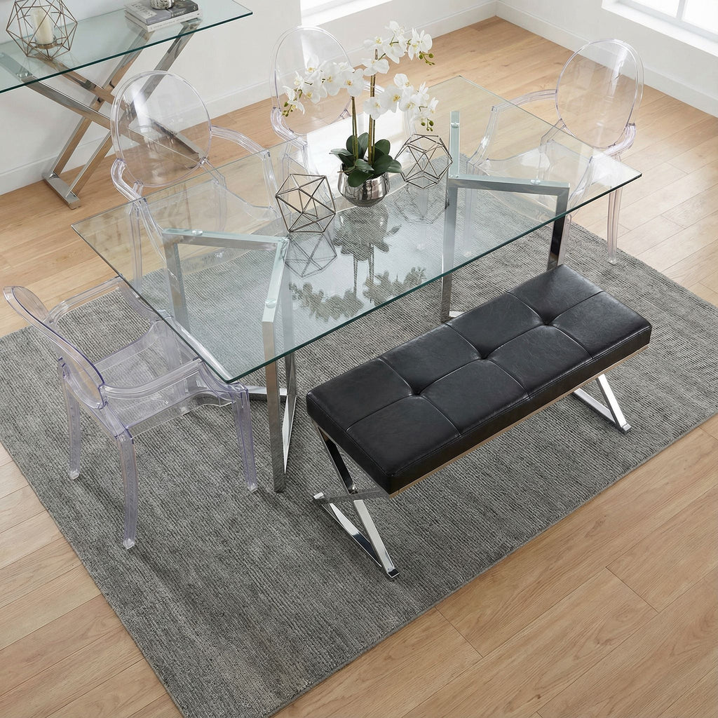 Zio Contemporary Metal Entryway X- Bench in Leather like Vinyl, Black