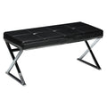 Zio Contemporary Metal Entryway X- Bench in Leather like Vinyl, Black