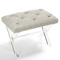 Cortesi Home Shayna X-Bench Ottoman with Clear Acrylic Legs , Grey Linen
