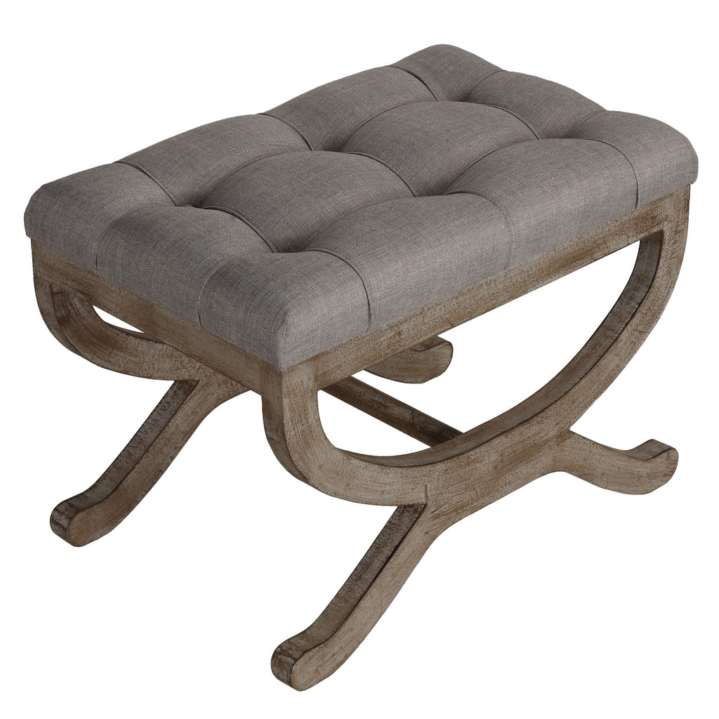 Cortesi Home Falmouth X-Bench Ottoman with Wood Legs, 17", Gray Fabric Cushion