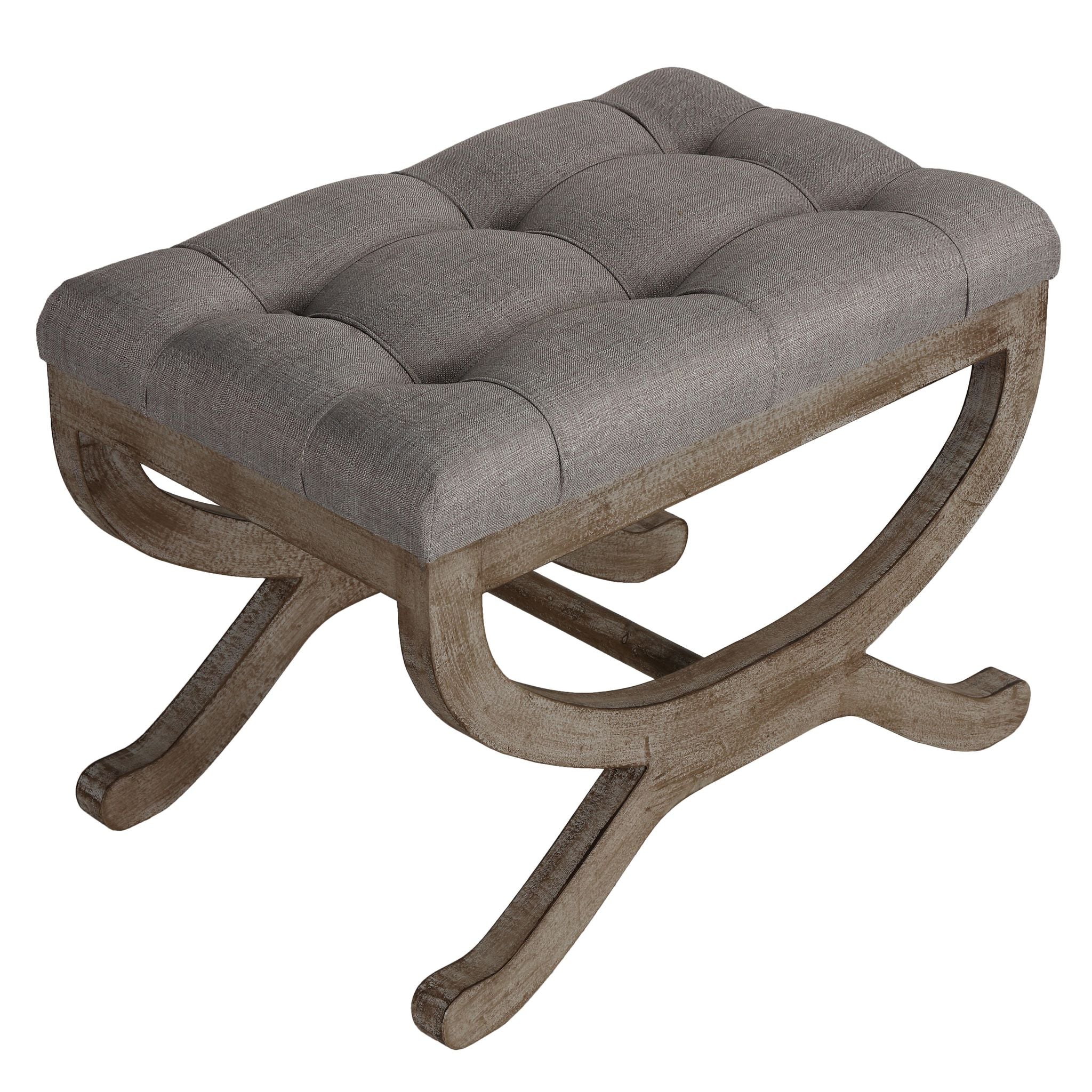 Cortesi Home Falmouth X-Bench Ottoman with Wood Legs, 17", Gray Fabric Cushion
