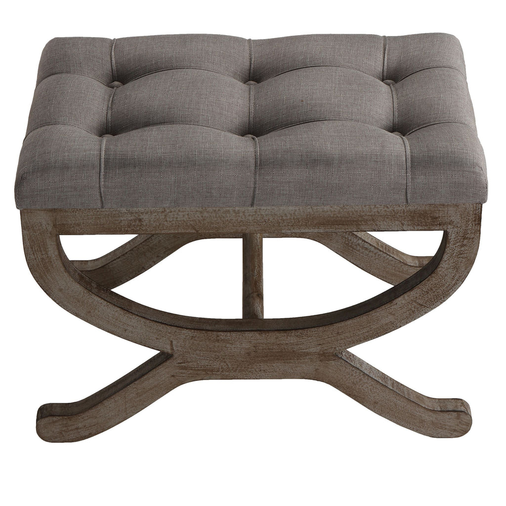 Cortesi Home Falmouth X-Bench Ottoman with Wood Legs, 17", Gray Fabric Cushion
