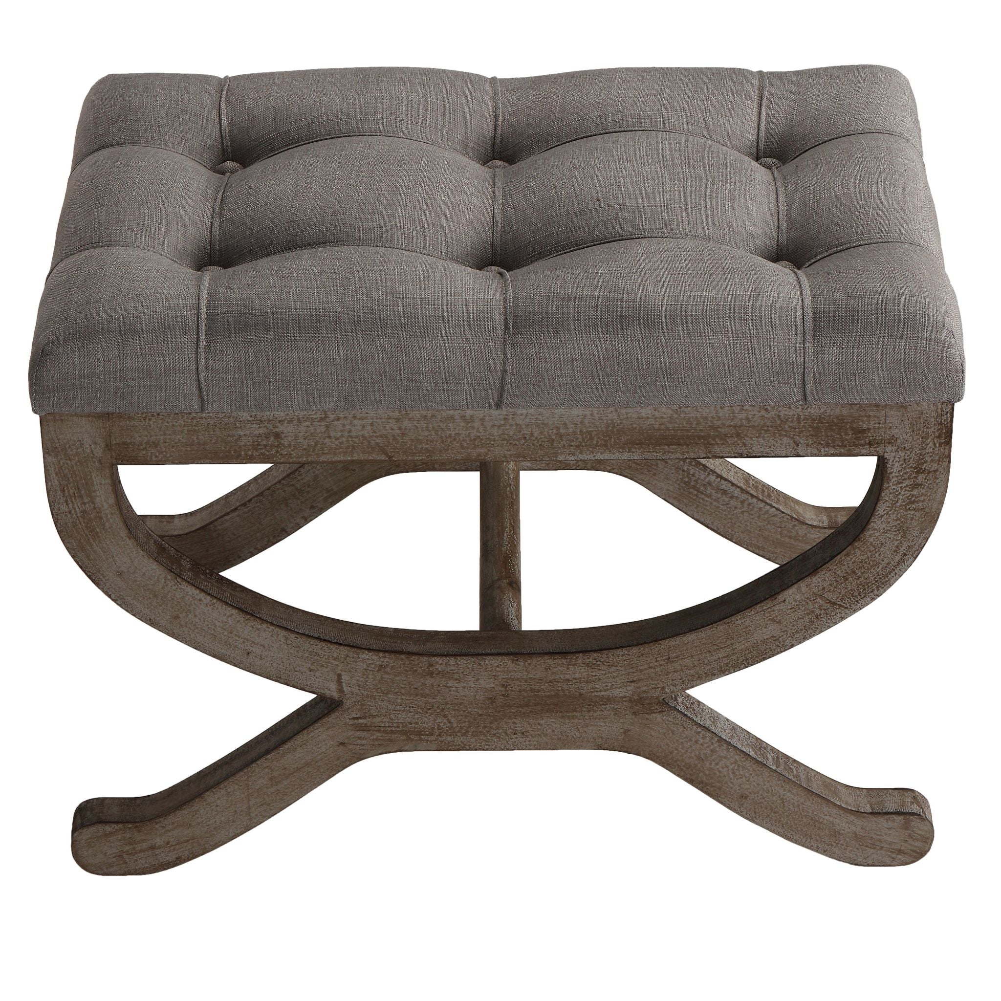 Cortesi Home Falmouth X-Bench Ottoman with Wood Legs, 17", Gray Fabric Cushion
