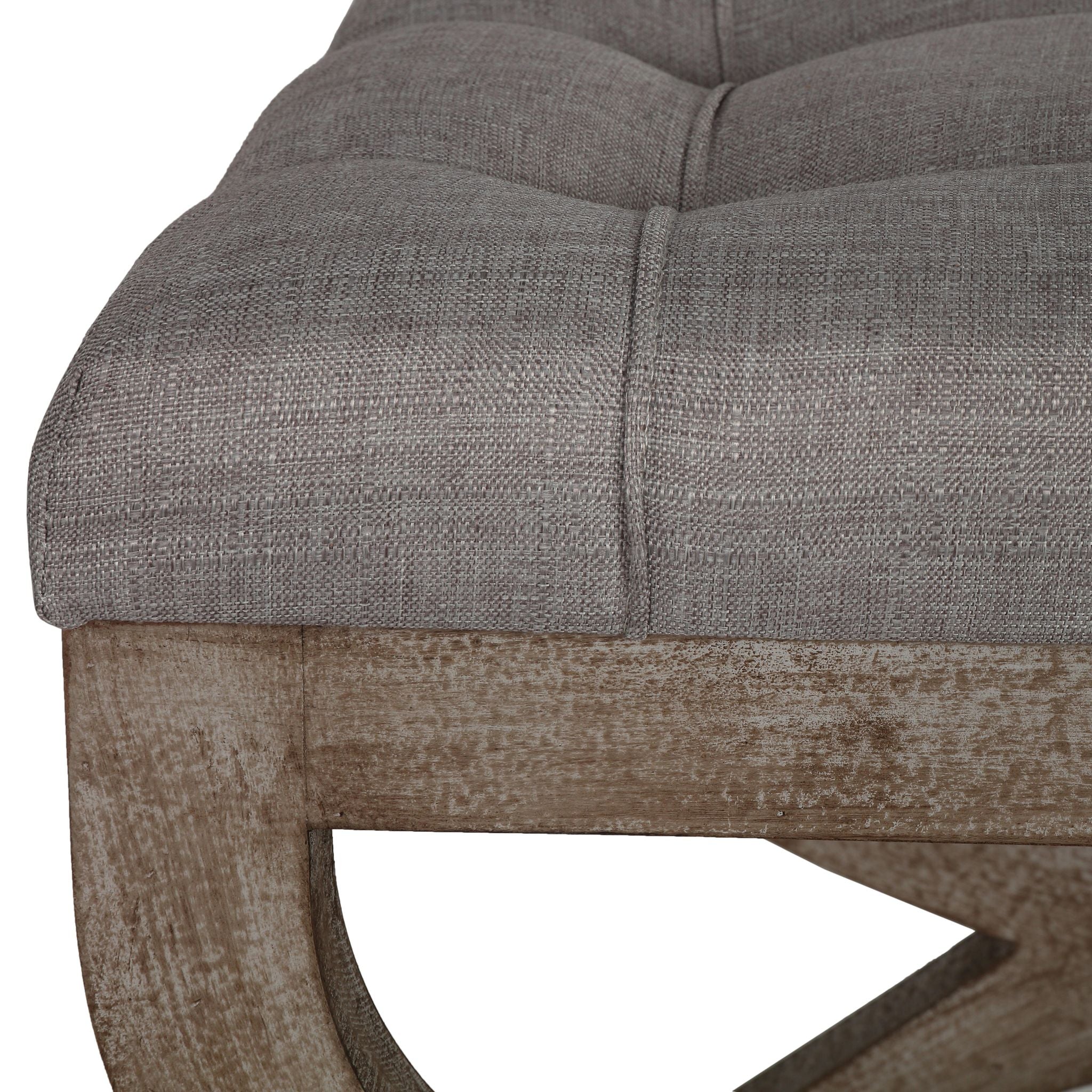 Cortesi Home Falmouth X-Bench Ottoman with Wood Legs, 17", Gray Fabric Cushion
