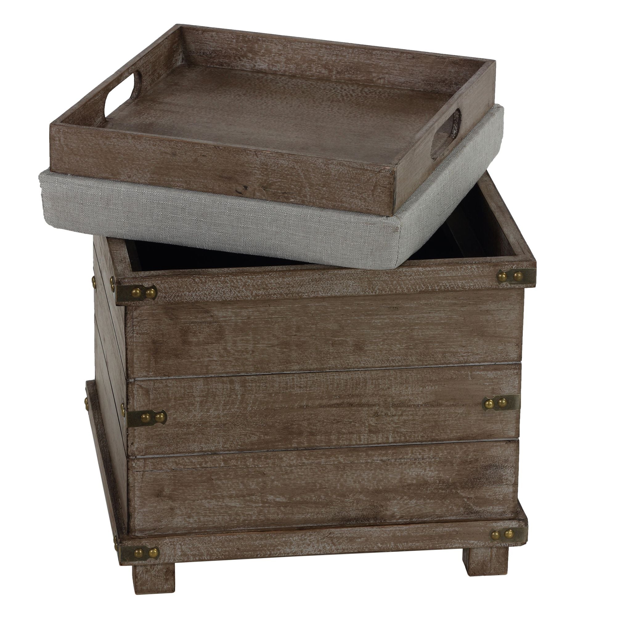 Scusset Storage Chest Tray Ottoman in Fabric and Wood, Grey