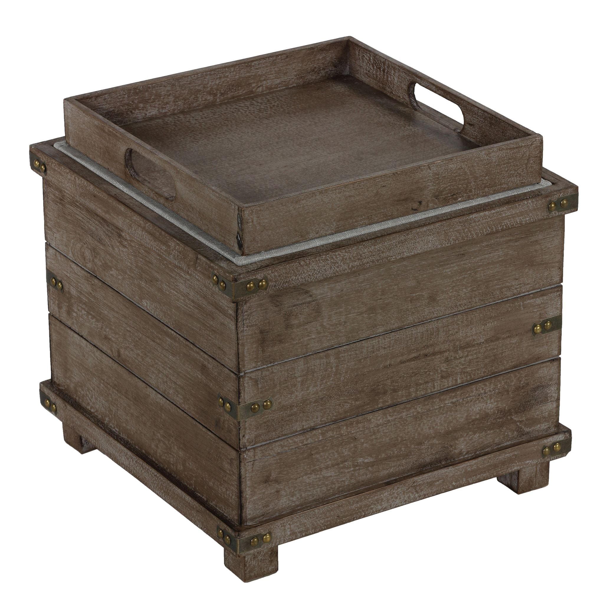 Scusset Storage Chest Tray Ottoman in Fabric and Wood, Grey