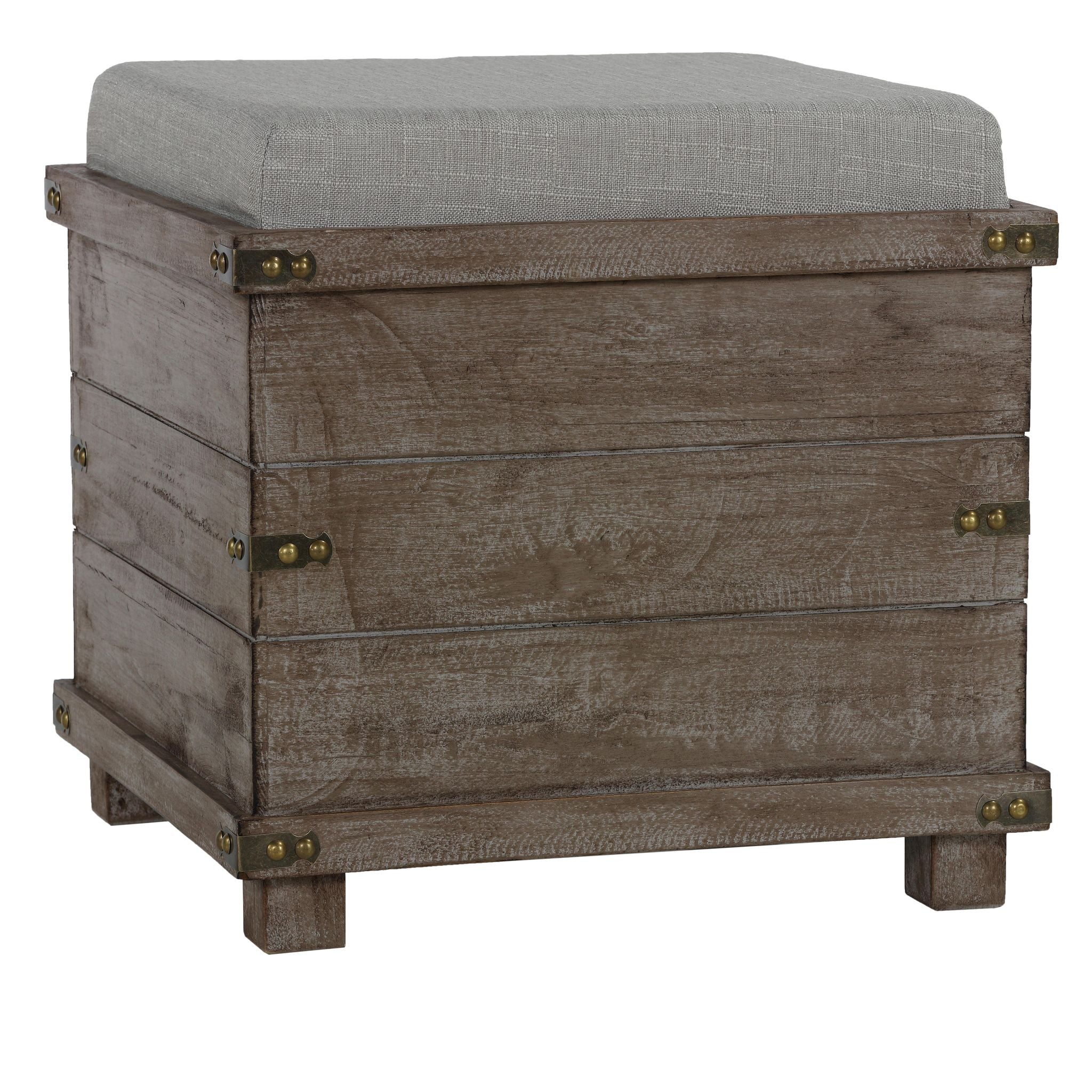 Scusset Storage Chest Tray Ottoman in Fabric and Wood, Grey