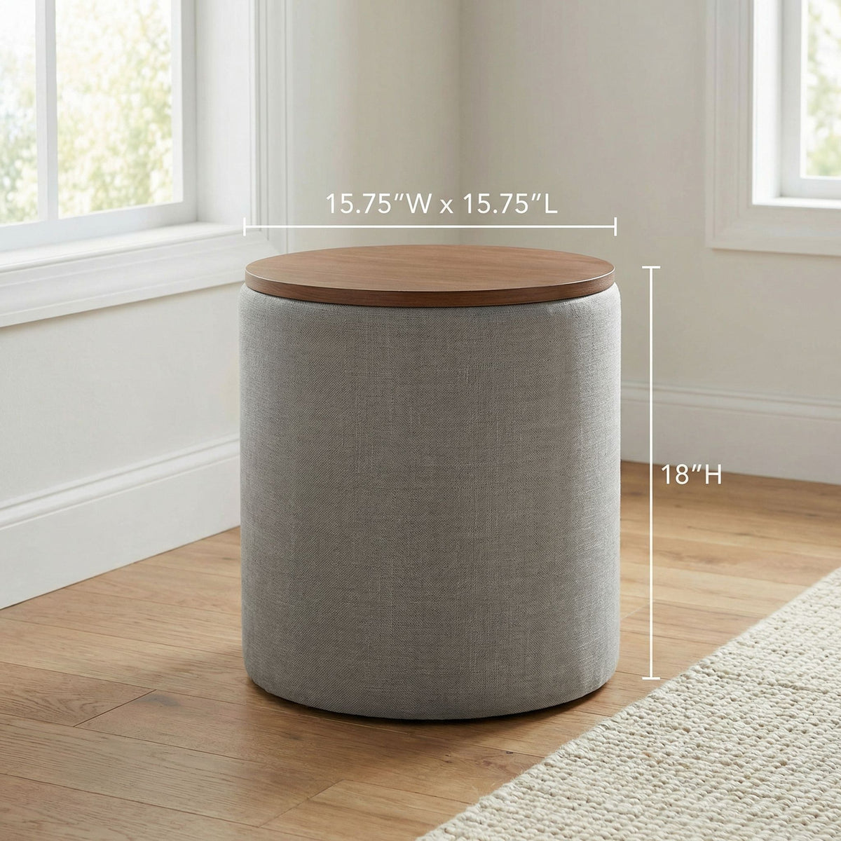 Vancouver Round Storage Ottoman with Wood Top