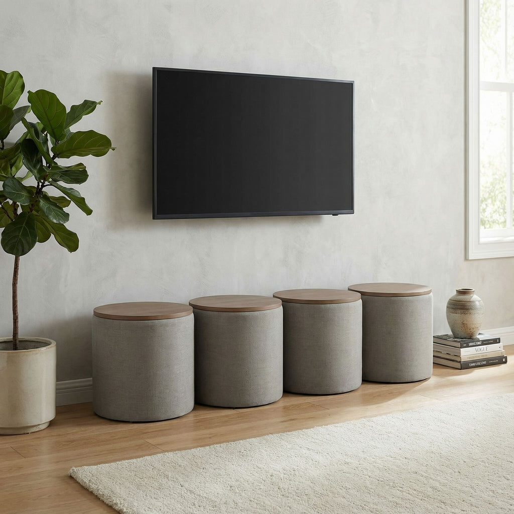 Vancouver Round Storage Ottoman with Wood Top