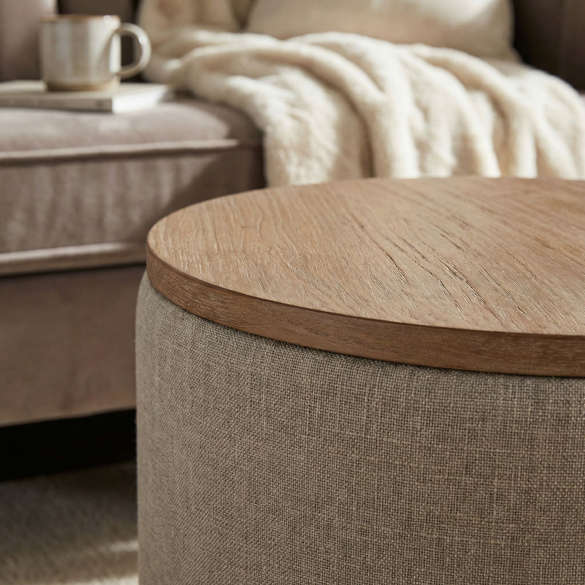Vancouver Round Storage Ottoman with Wood Top
