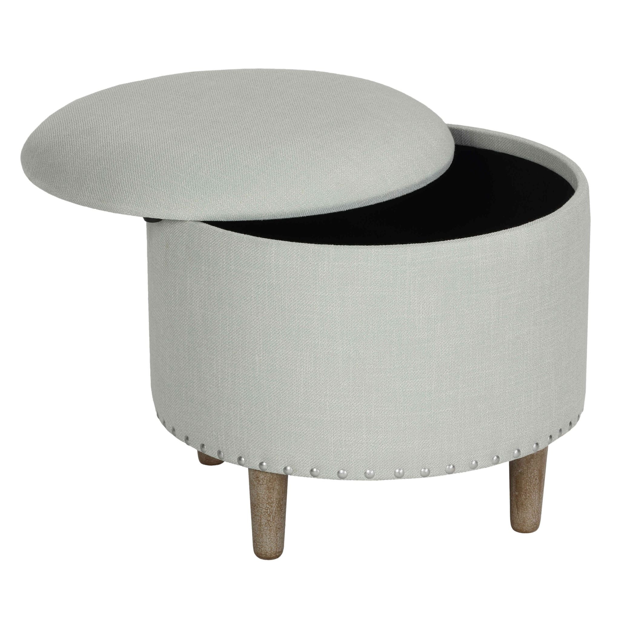 Hosta 19" Round Storage Ottoman in Light Beige Linen
