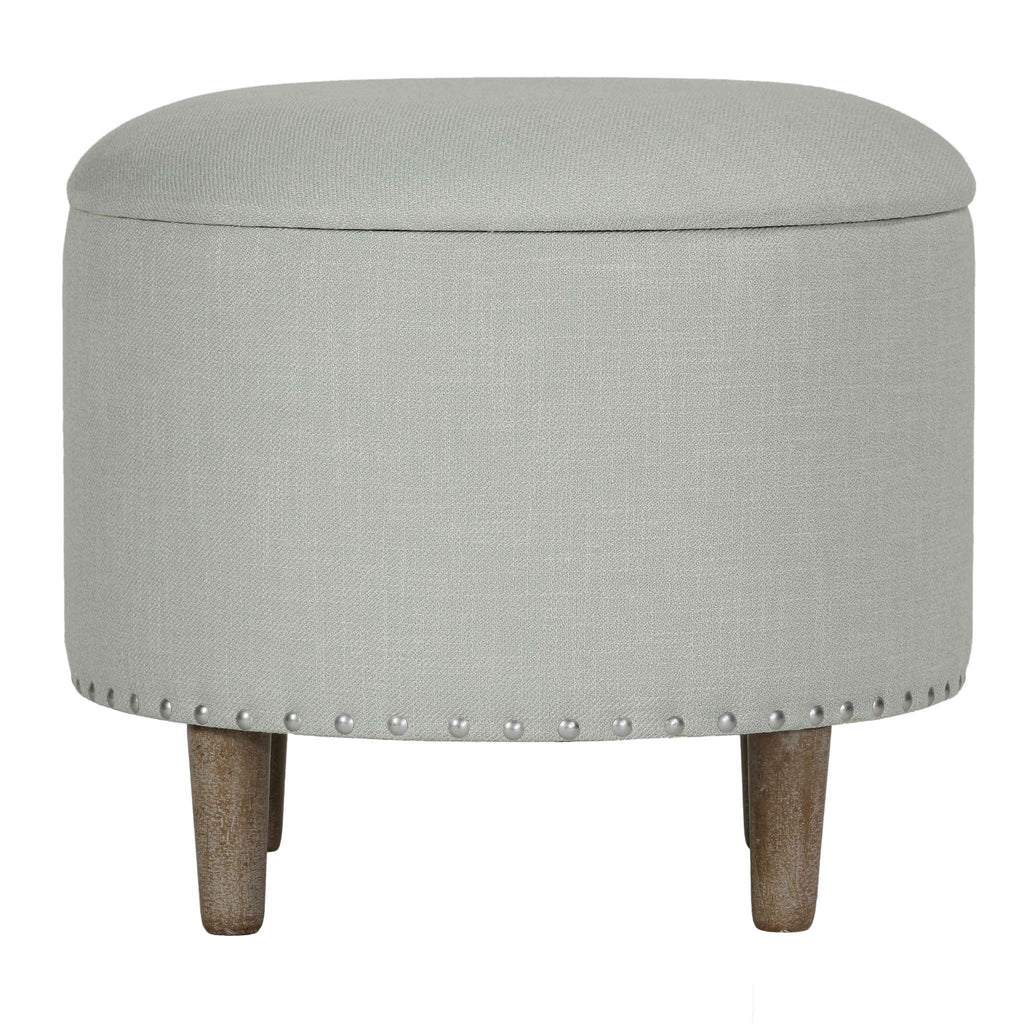 Hosta 19" Round Storage Ottoman in Light Beige Linen