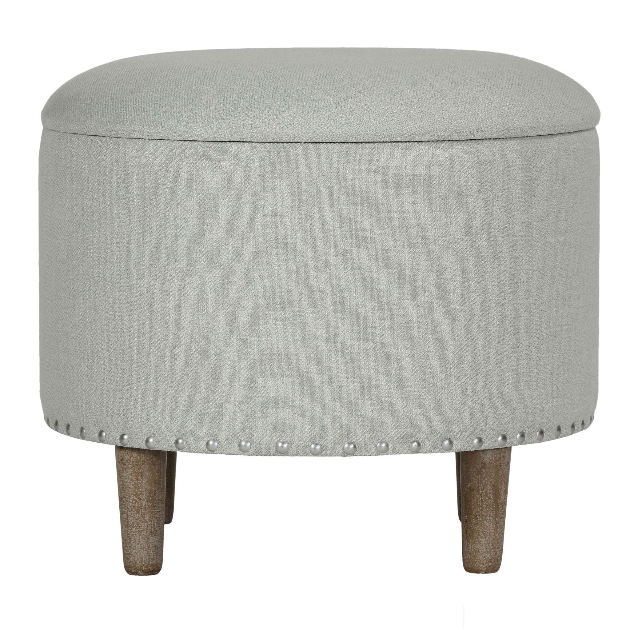 Hosta 19" Round Storage Ottoman in Light Beige Linen