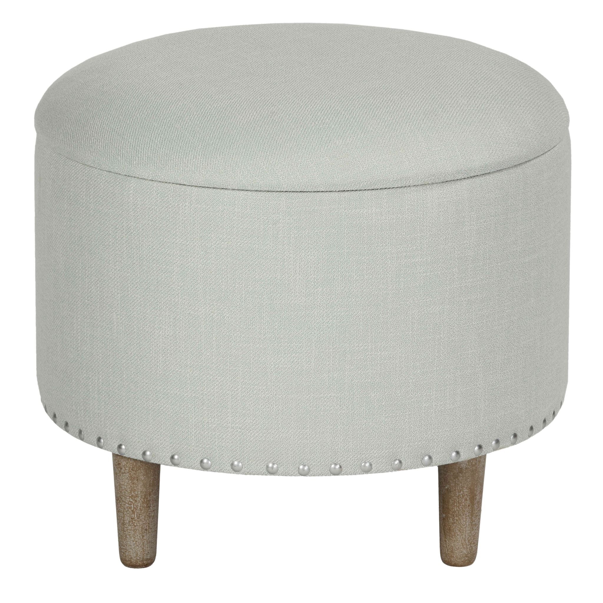 Hosta 19" Round Storage Ottoman in Light Beige Linen