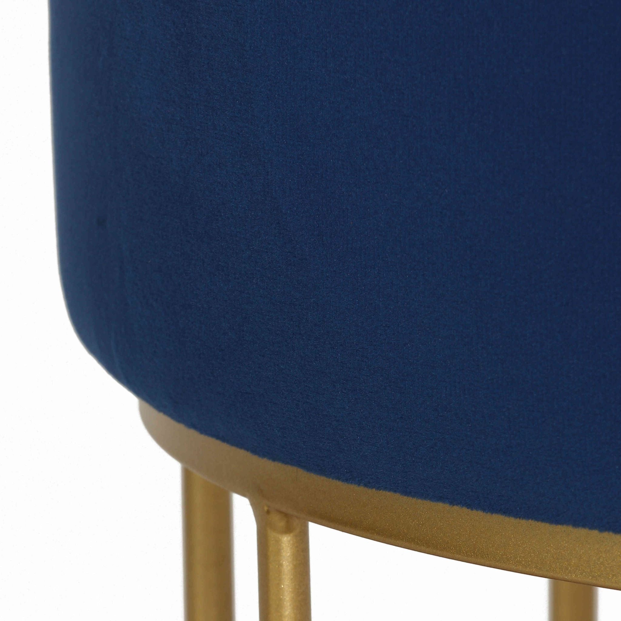 Celestyn Round Storage Ottoman, Navy Blue Velvet, Gold Base