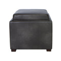Mavi Grey Wood Top Tray Storage Cube Ottoman in Bonded Leather