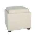 Mavi White Tray Top Storage Cube Ottoman in Linen Fabric