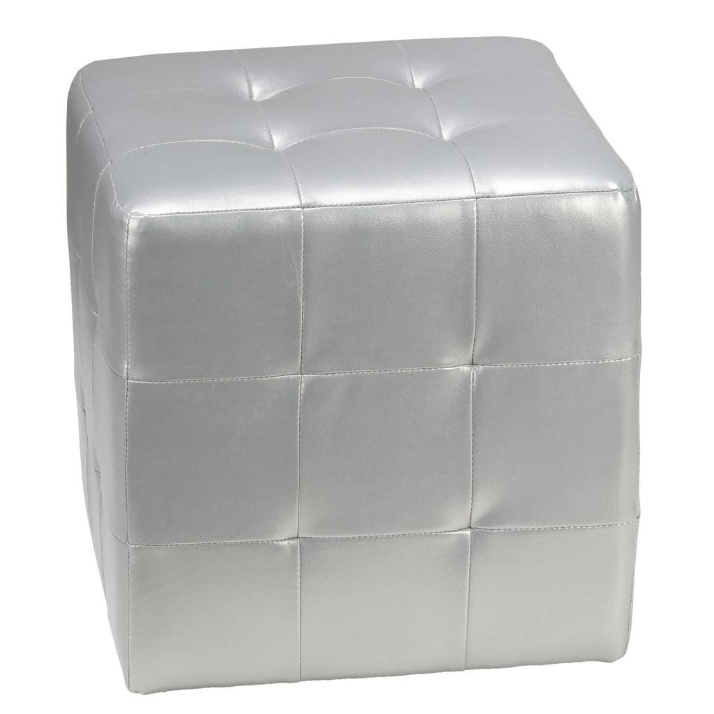 Apollo Cube Ottoman in Metallic Silver Faux Leather