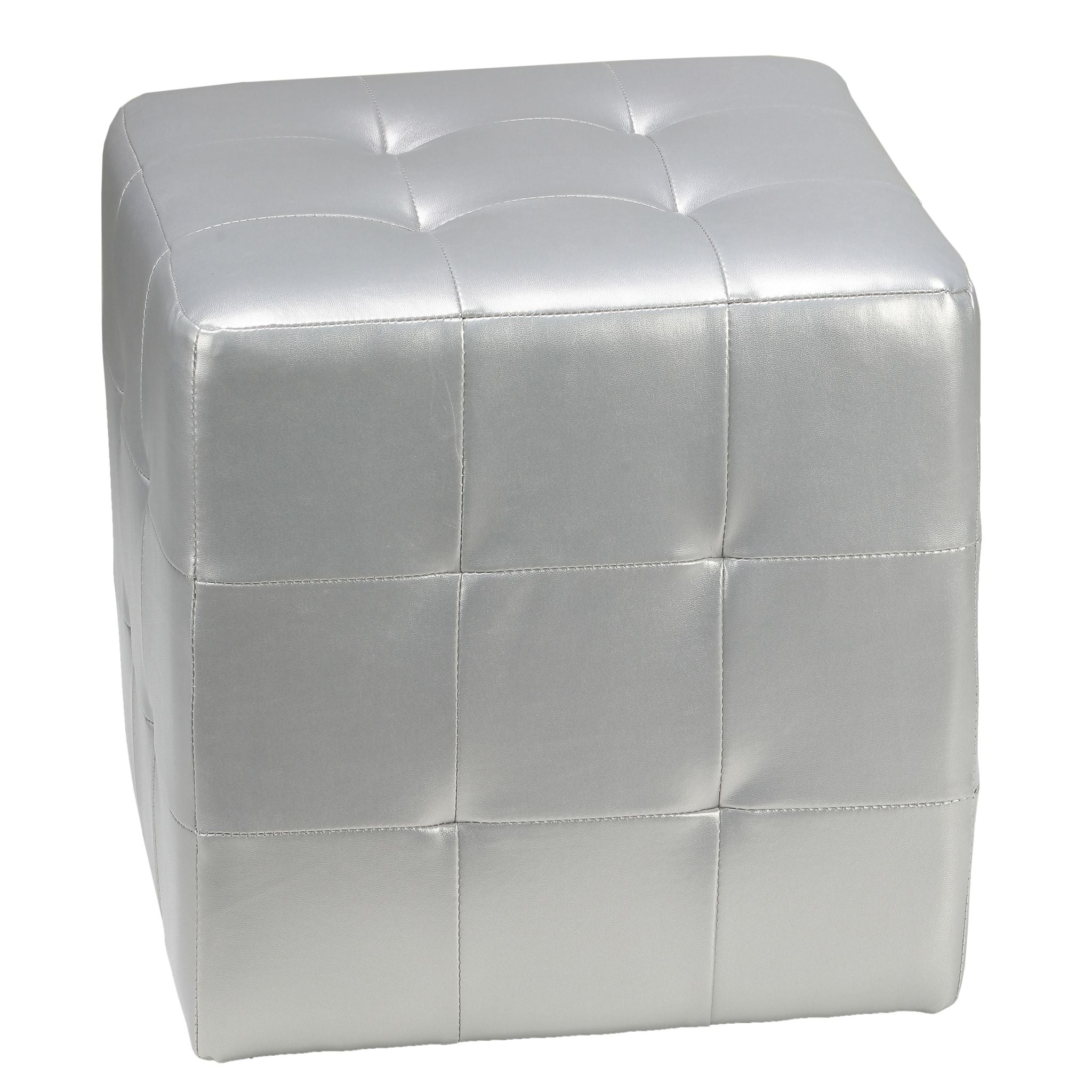 Apollo Cube Ottoman in Metallic Silver Faux Leather