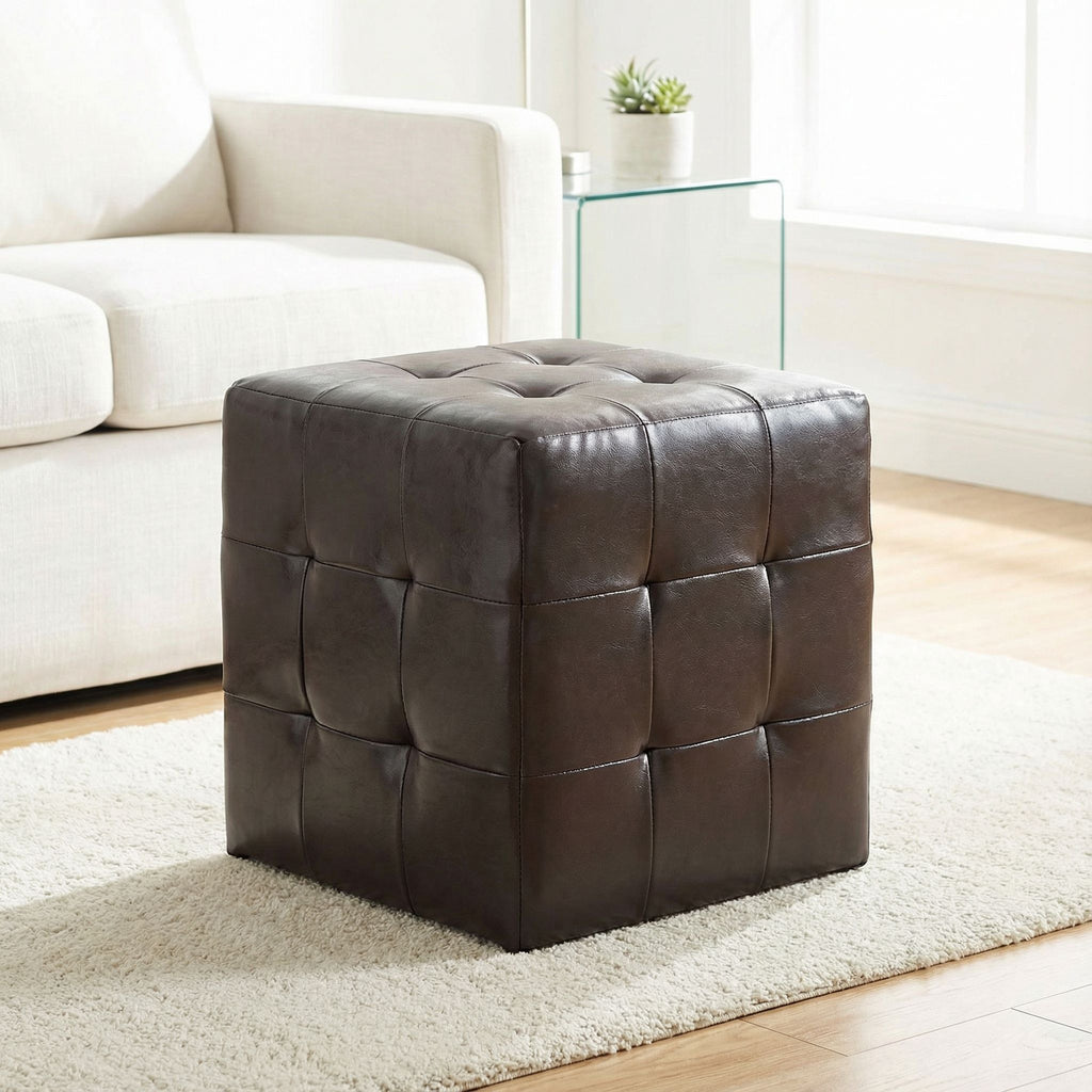 Braque Espresso Cube Ottoman in  Vinyl