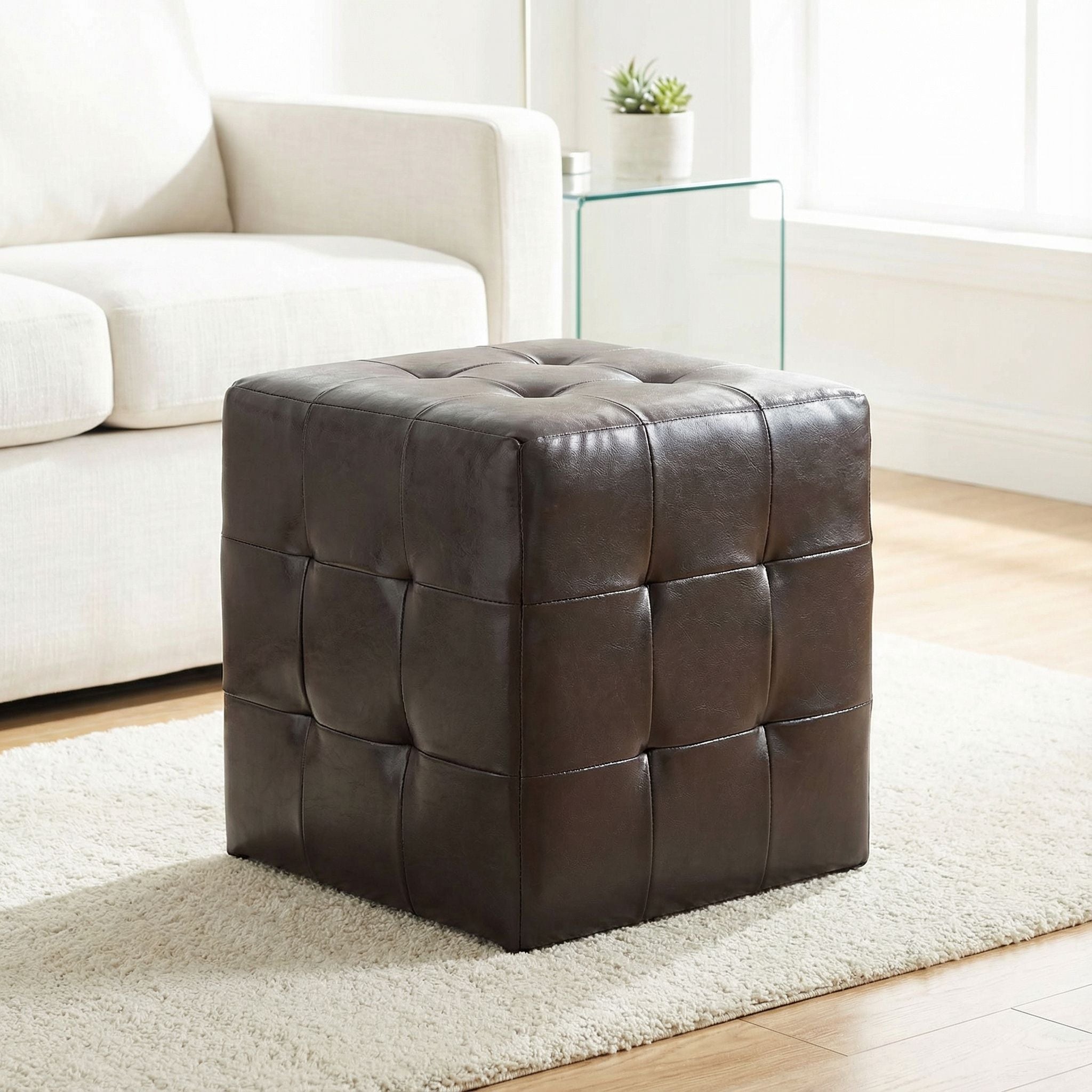 Braque Espresso Cube Ottoman in  Vinyl